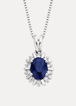 14 KARAAT WITGOUDEN HANGER MET BRILJANT EN BLAUW SAFFIER MODEL LADY KATE.
Model LADY KATE geeft je koninklijke allures, met 0.15 caraat briljant geslepen diamanten en een prachtige saffier als eye catcher,
Schitterend als set te combineren met ring en oorsieraden. Deze hanger wordt zonder collier geleverd.